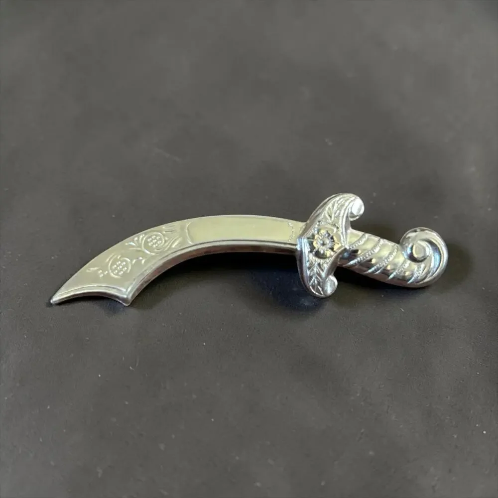 Vintage Silver Tone Scimitar Sword Brooch Curved Saber Costume Pin